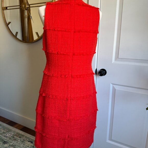 J CREW TWEED TEXTURED LINED DRESS IN HOT ORANGE W FRINGE SZ 10 - Picture 2 of 8